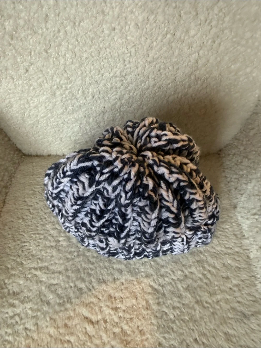 Navy blue and white chunky handmade crochet beanie: winter ski